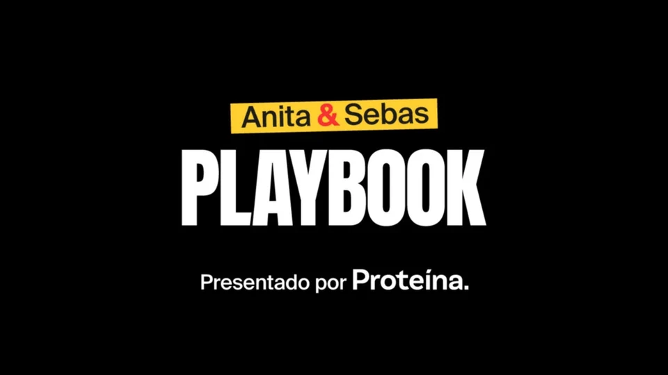 Playbook cover: x Anita y Sebas, black background, marketing para marketers