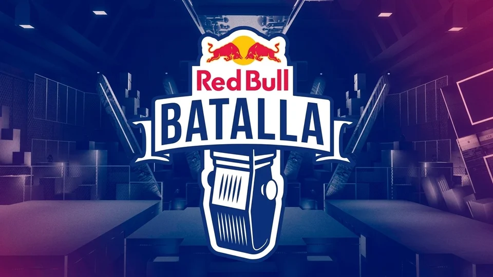Red Bull Batallas logo over a moody blue-lit battle venue