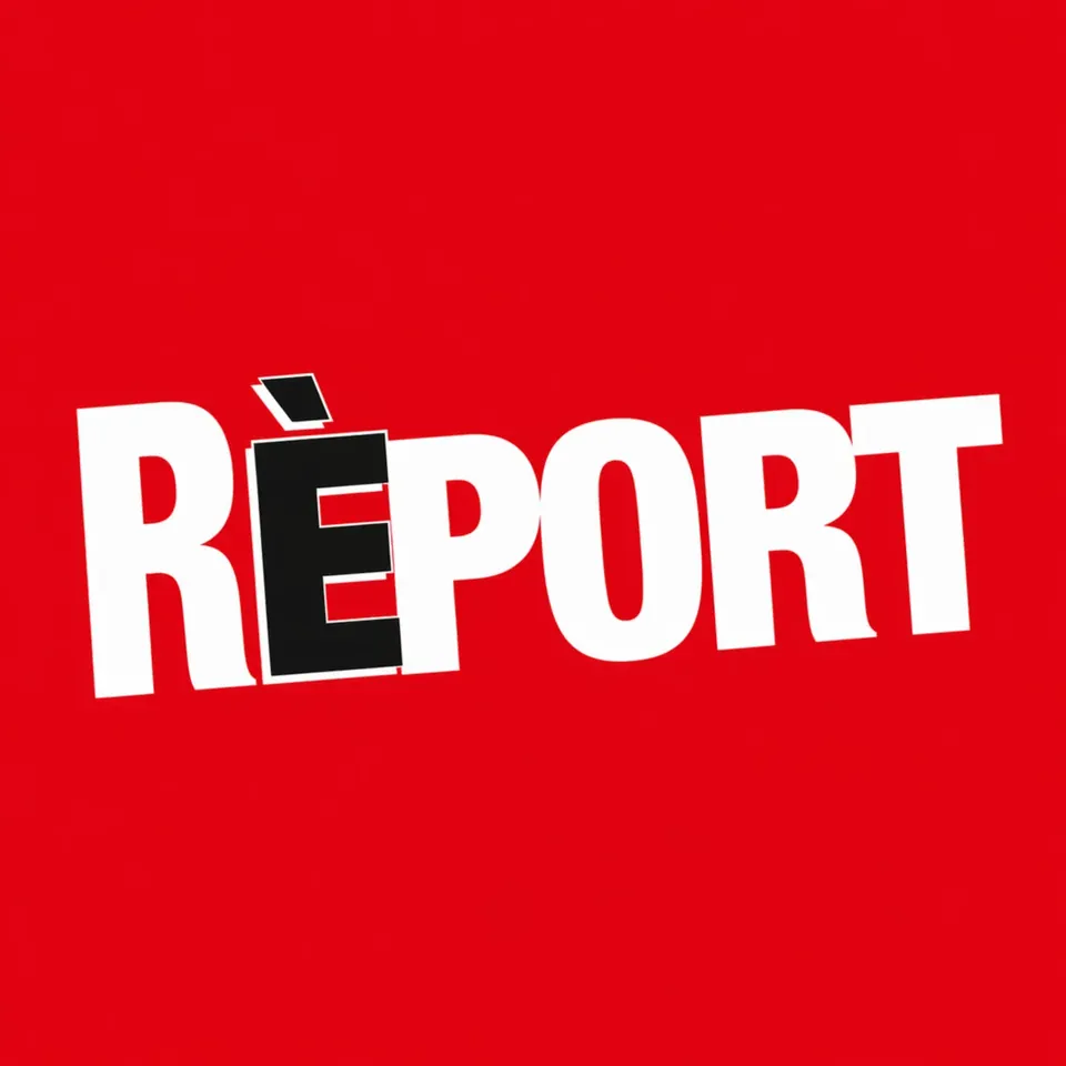 Rèport Travel Media logo in black and white on a red background